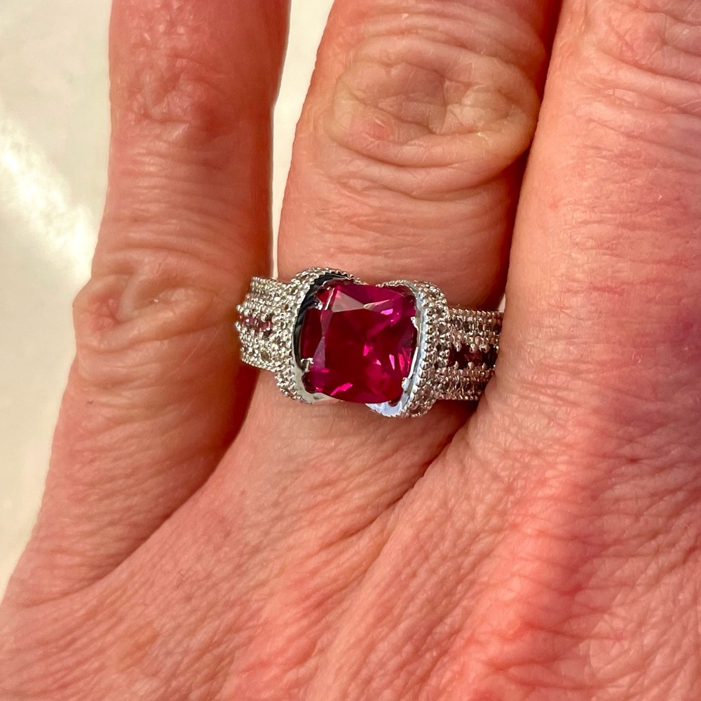 Simulated Ruby Ring With Side Stone Accents Size 6 - image 1